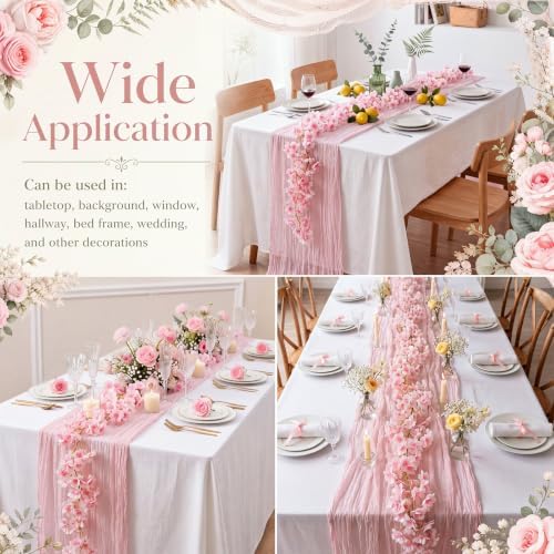 12 Pcs 72FT Artificial Silk Cherry Blossom Garland with 8 Pcs 10ft Pink Table Runner, Hanging Sakura Flower, alternate view 4