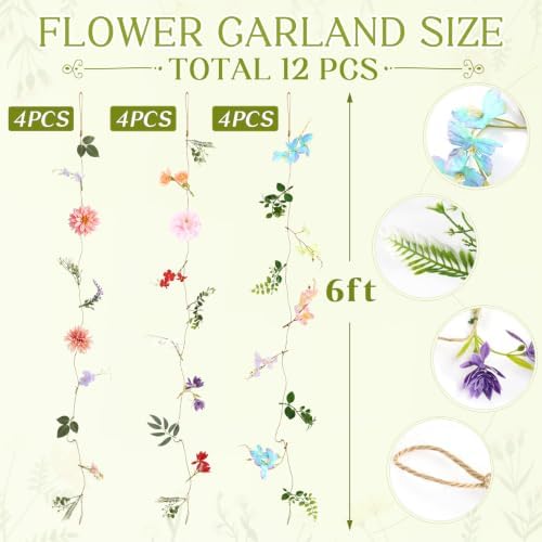 12 Pcs 72FT Floating Flower Garlands Backdrop Artificial Wildflower Vines, alternate view 2