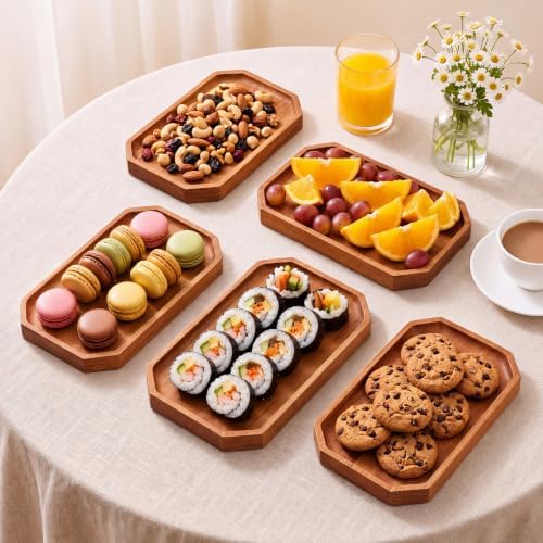 12 Pcs 8 x 5 Inch Wooden Serving Platter Bulk Acacia Wood Platters in 8 x 5 Inch in Brown, alternate view 2