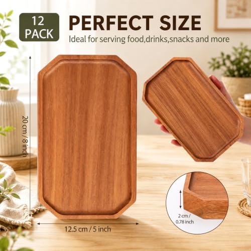 12 Pcs 8 x 5 Inch Wooden Serving Platter Bulk Acacia Wood Platters in 8 x 5 Inch in Brown, alternate view 3