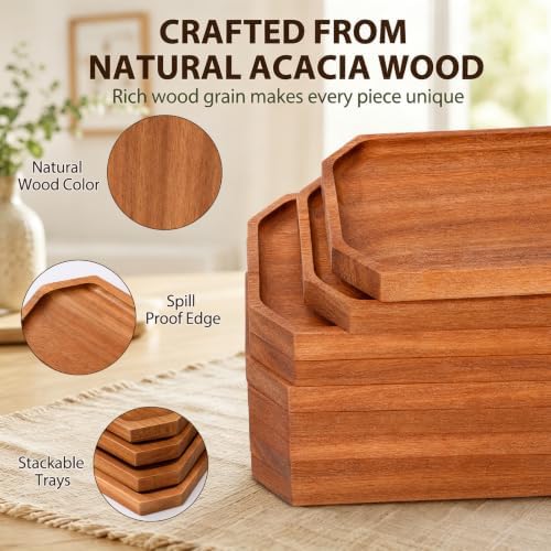 12 Pcs 8 x 5 Inch Wooden Serving Platter Bulk Acacia Wood Platters in 8 x 5 Inch in Brown, alternate view 4