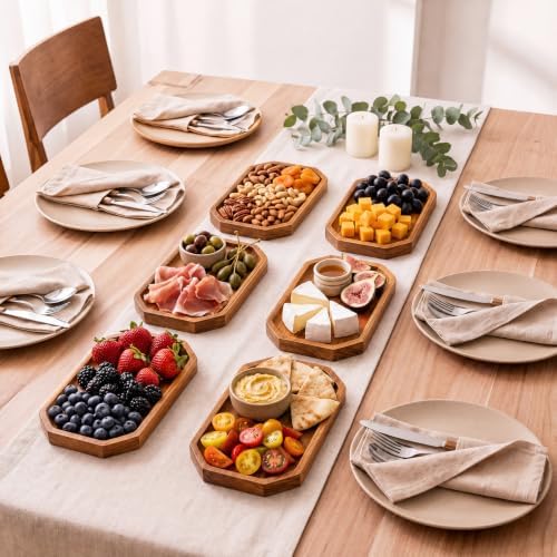 12 Pcs 8 x 5 Inch Wooden Serving Platter Bulk Acacia Wood Platters in 8 x 5 Inch in Brown, alternate view 6