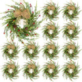 12 Pcs 9 Inch Christmas Wreaths for Kitchen Cabinet Artificial Cedar Pine Hanging Wreath with Red Berries Pine