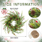 12 Pcs 9 Inch Christmas Wreaths for Kitchen Cabinet Artificial Cedar Pine Hanging Wreath with Red Berries Pine, alternate