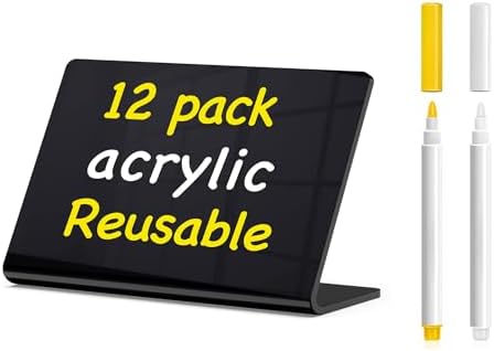 12 Pcs Acrylic Mini Chalkboard Signs, 4"x3" Food Labels in Black