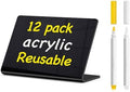 12 Pcs Acrylic Mini Chalkboard Signs, 4"x3" Food Labels in Black
