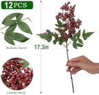 12 Pcs Artificial Berry Stem for Vase, 17 in Faux Nandina Branches Fall Floral Picks Fake Realistic Berry Spray, alternate