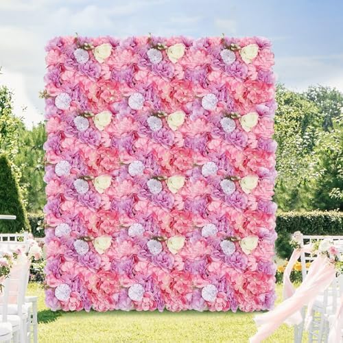 12 Pcs Artificial Flower Wall Panels, 15x15 Inch Flower Wall Mat Silk Flowers Panels for Wedding Backdrop