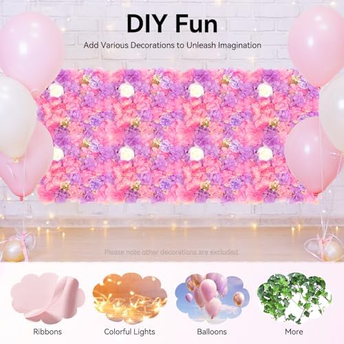 12 Pcs Artificial Flower Wall Panels, 15x15 Inch Flower Wall Mat Silk Flowers Panels for Wedding Backdrop, alternate view 5