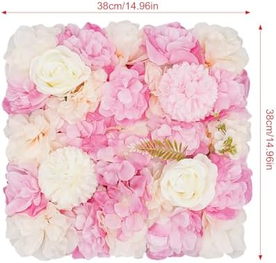 12 Pcs Artificial Flower Wall Panels, 15x15 Inch Flower Wall Mat Silk Flowers Panels for Wedding Backdrop, alternate view 2