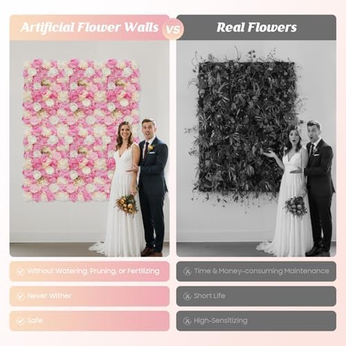 12 Pcs Artificial Flower Wall Panels, 15x15 Inch Flower Wall Mat Silk Flowers Panels for Wedding Backdrop, alternate view 4