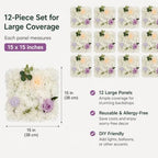 12 Pcs Artificial Flower Wall Panels, 15x15 Inch Flower Wall Mat Silk Flowers Panels for Wedding Backdrop, alternate view 2