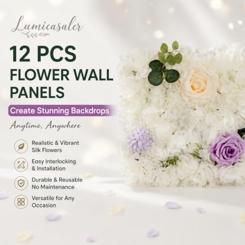 12 Pcs Artificial Flower Wall Panels, 15x15 Inch Flower Wall Mat Silk Flowers Panels for Wedding Backdrop, alternate view 3