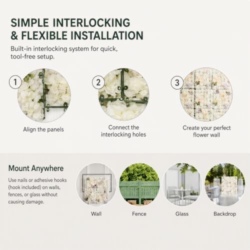 12 Pcs Artificial Flower Wall Panels, 15x15 Inch Flower Wall Mat Silk Flowers Panels for Wedding Backdrop, alternate view 5