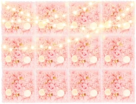 12 Pcs Artificial Flower Wall Panels, 15x15 Inch Flower Wall Mat Silk Flowers Panels for Wedding Backdrop