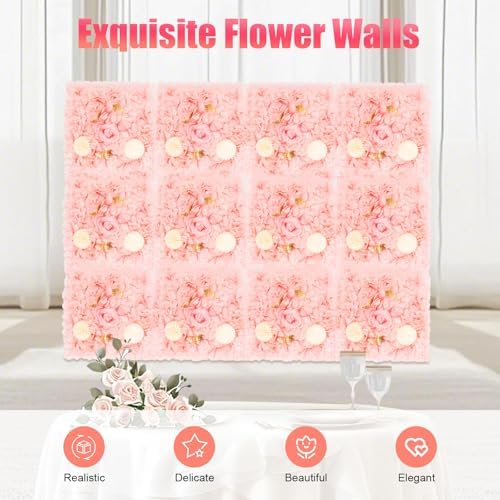 12 Pcs Artificial Flower Wall Panels, 15x15 Inch Flower Wall Mat Silk Flowers Panels for Wedding Backdrop, alternate view 4