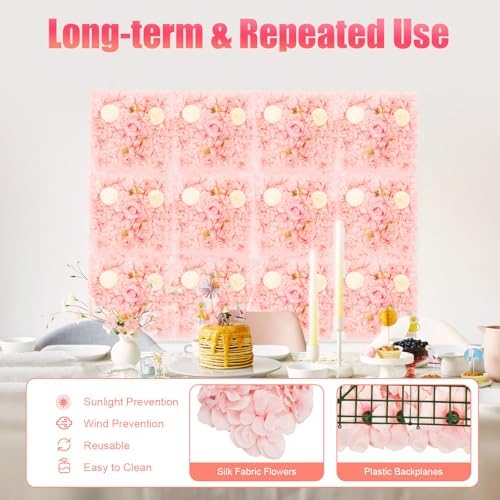 12 Pcs Artificial Flower Wall Panels, 15x15 Inch Flower Wall Mat Silk Flowers Panels for Wedding Backdrop, alternate view 5