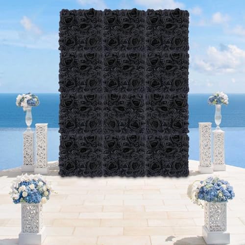 12 Pcs Artificial Flower Wall Panels, 15x15 Inch Flower Wall Mat Silk Flowers Panels for Wedding Backdrop