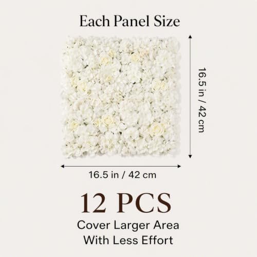 12 Pcs Artificial Flower Wall Panels 16.5x16.5" Flower Backdrops (White-2) in 16.5x16.5", alternate view 2