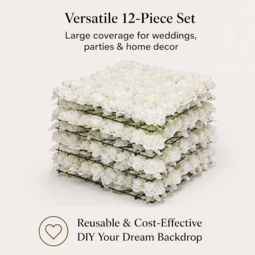 12 Pcs Artificial Flower Wall Panels 16.5x16.5" Flower Backdrops (White-2) in 16.5x16.5", alternate view 4