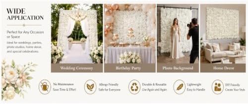 12 Pcs Artificial Flower Wall Panels 16.5x16.5" Flower Backdrops (White-2) in 16.5x16.5", alternate view 7