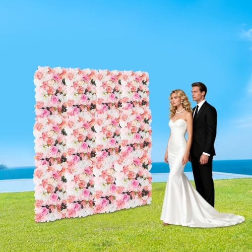 12 Pcs Artificial Flower Wall Panels 23.6x15.74" Flower Backdrops (Pink-2) in 23.6x15.74"