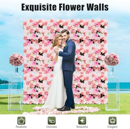 12 Pcs Artificial Flower Wall Panels 23.6x15.74" Flower Backdrops (Pink-2) in 23.6x15.74", alternate view 3