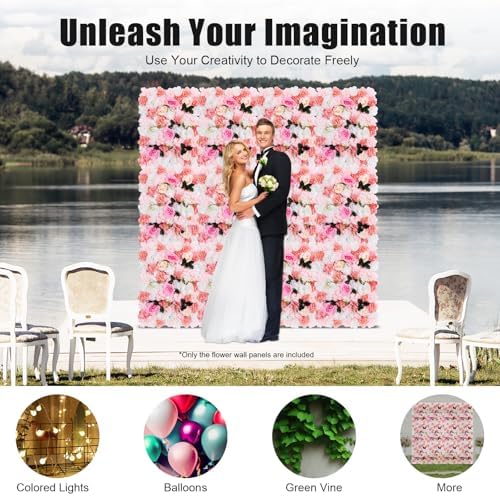 12 Pcs Artificial Flower Wall Panels 23.6x15.74" Flower Backdrops (Pink-2) in 23.6x15.74", alternate view 4