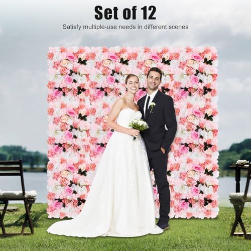 12 Pcs Artificial Flower Wall Panels 23.6x15.74" Flower Backdrops (Pink-2) in 23.6x15.74", alternate view 5