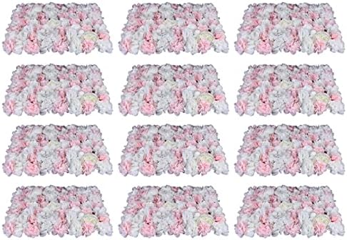 12 PCS Artificial Flower Wall Panels 24" x 16" Decorative Hydrangea and Rose Flower Backdrop Panels Wedding