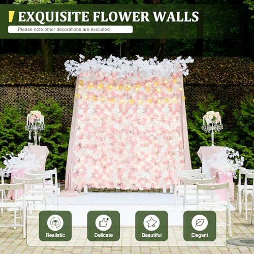 12 PCS Artificial Flowers Wall Decoration 24" x 16" Decorative Rose Hydrangea Flower Panels Flower Wall for Home, alternate