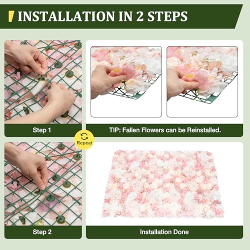12 PCS Artificial Flowers Wall Decoration 24" x 16" Decorative Rose Hydrangea Flower Panels Flower Wall for Home, alternate