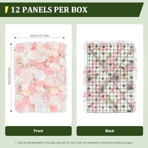 12 PCS Artificial Flowers Wall Decoration 24" x 16" Decorative Rose Hydrangea Flower Panels Flower Wall for Home, alternate