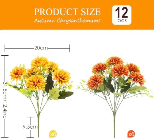 12 Pcs Artificial Mums for Outdoors, Fake Fall Flowers for Autumn, alternate view 3