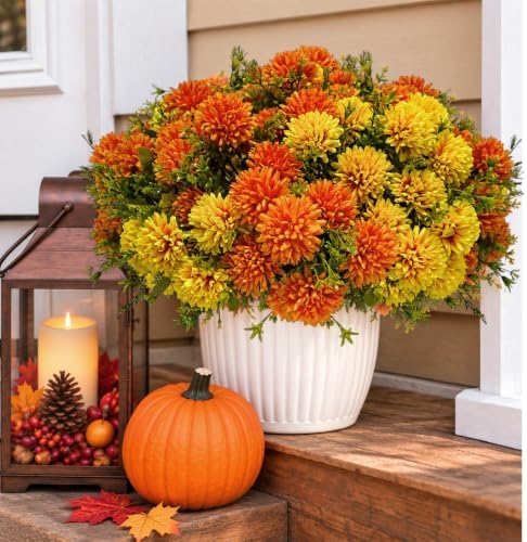 12 Pcs Artificial Mums for Outdoors, Fake Fall Flowers for Autumn, alternate view 5