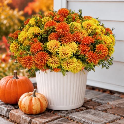 12 Pcs Artificial Mums for Outdoors, Fake Fall Flowers for Autumn, alternate view 6