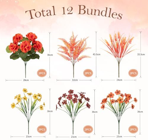 12 Pcs Artificial Mums for Outdoors Planters Fake Flowers Fall Decor, alternate view 2