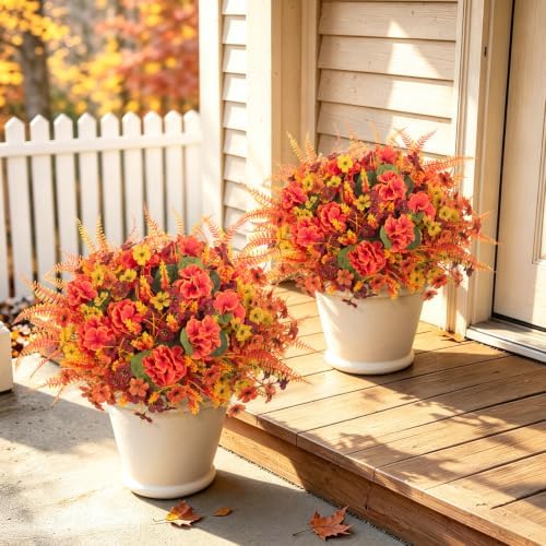 12 Pcs Artificial Mums for Outdoors Planters Fake Flowers Fall Decor, alternate view 3