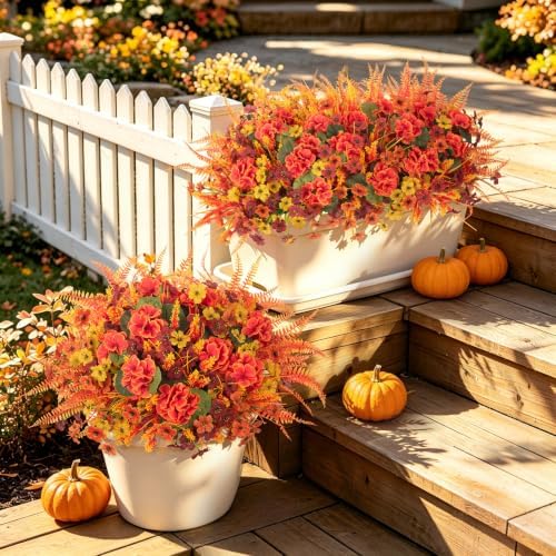 12 Pcs Artificial Mums for Outdoors Planters Fake Flowers Fall Decor, alternate view 5