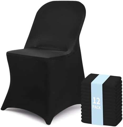 12 Pcs Black Folding Chair Covers Spandex Stretch Slipcover