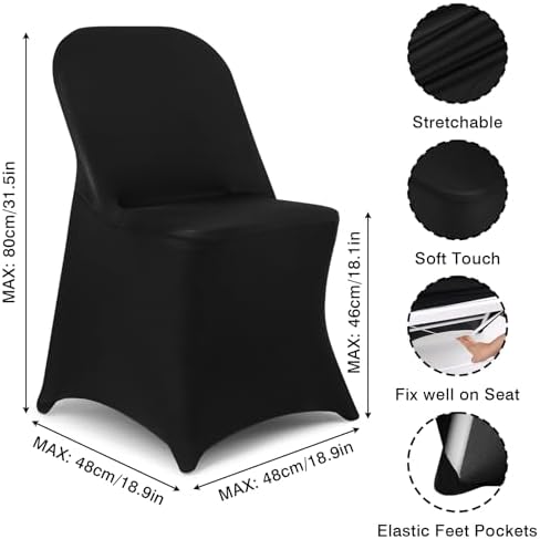 12 Pcs Black Folding Chair Covers Spandex Stretch Slipcover, alternate view 2