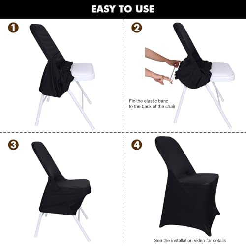 12 Pcs Black Folding Chair Covers Spandex Stretch Slipcover, alternate view 3