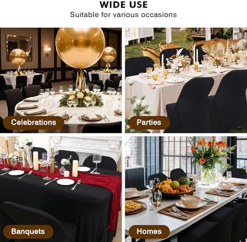 12 Pcs Black Folding Chair Covers Spandex Stretch Slipcover, alternate view 7