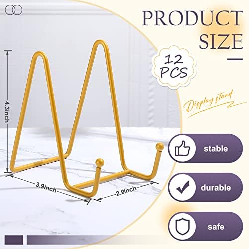 12 Pcs Book Stands for Display Metal Stand, 4.3", Gold in Gold, alternate view 2