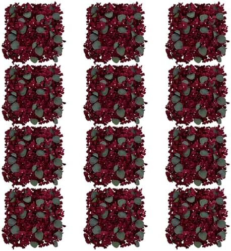 12 PCS Burgundy Flowers Wall Backdrop, 12 X 12 inch in 12 X 12 inch