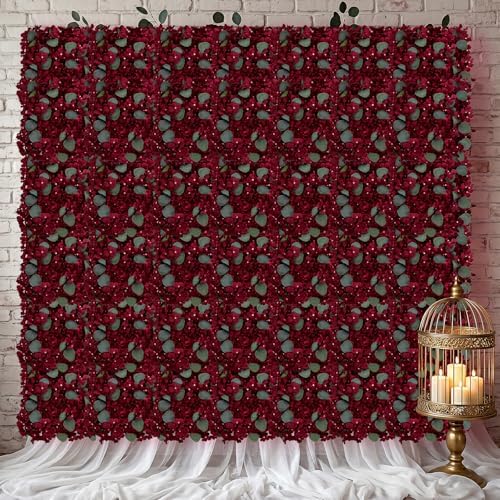 12 PCS Burgundy Flowers Wall Backdrop, 12 X 12 inch in 12 X 12 inch, alternate view 3