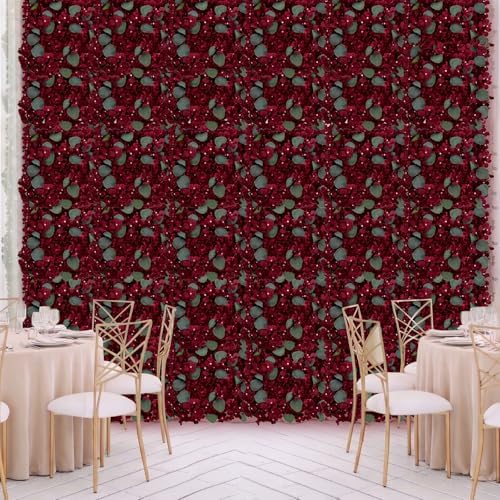 12 PCS Burgundy Flowers Wall Backdrop, 12 X 12 inch in 12 X 12 inch, alternate view 4