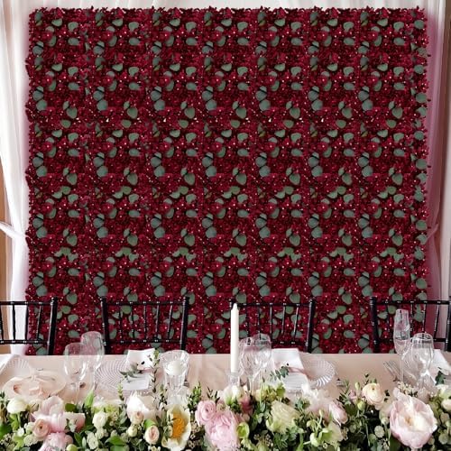 12 PCS Burgundy Flowers Wall Backdrop, 12 X 12 inch in 12 X 12 inch, alternate view 5