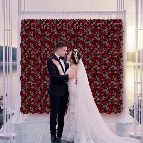 12 PCS Burgundy Flowers Wall Backdrop, 12 X 12 inch in 12 X 12 inch, alternate view 6