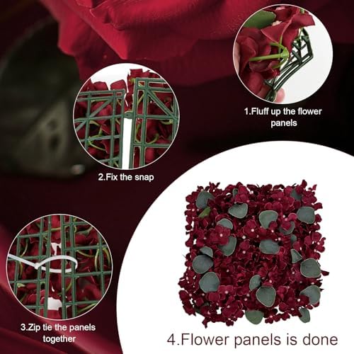 12 PCS Burgundy Flowers Wall Backdrop, 12 X 12 inch in 12 X 12 inch, alternate view 7